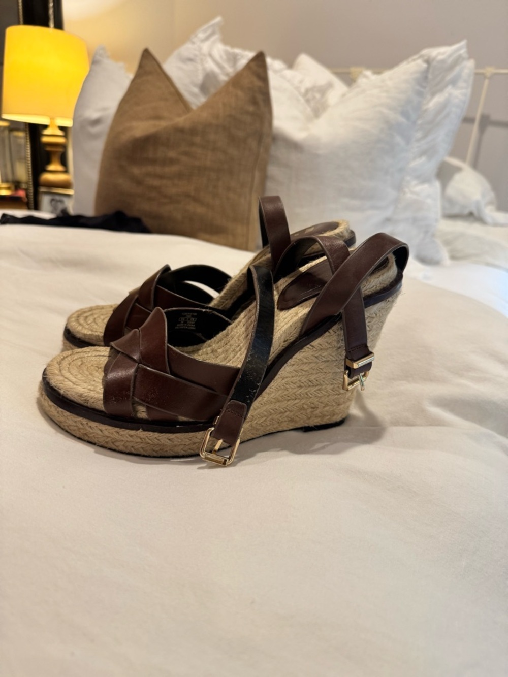 Zara Brown Espadrille Wedge Sandals with Gold Buckle